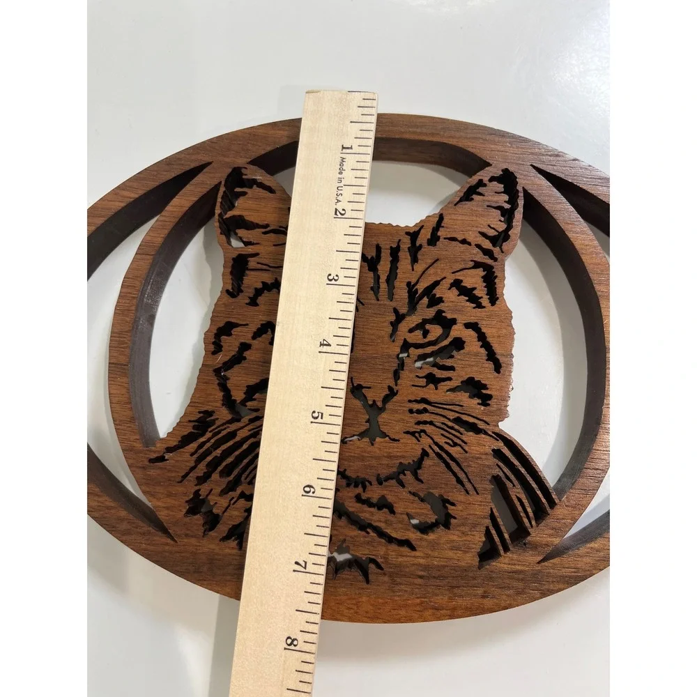 Vintage‎ Wood Carved Cat Scroll Saw Art Cat Rustic Wall Decor Handmade Lazer